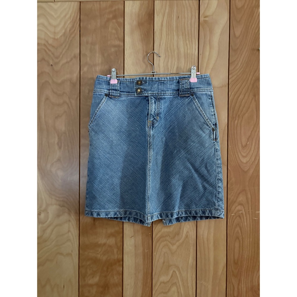 Gap Blue Denim Stretch‎ Skirt Knee Length Crosshatch Wash Size 4 Womens